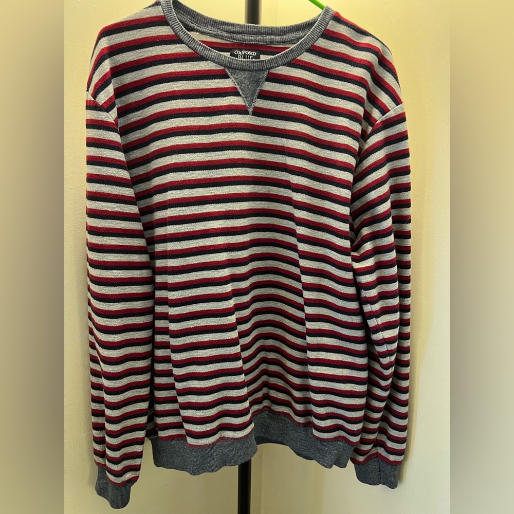 XL Men’s Oxford Blue Long Sleeve Striped 100% Cotton Knit Shirt